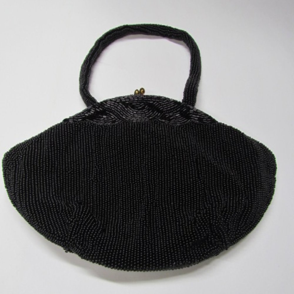 Hand Made BELGIUM Beaded Black PURSE CLUTCH Vintage 50s Gorgeous